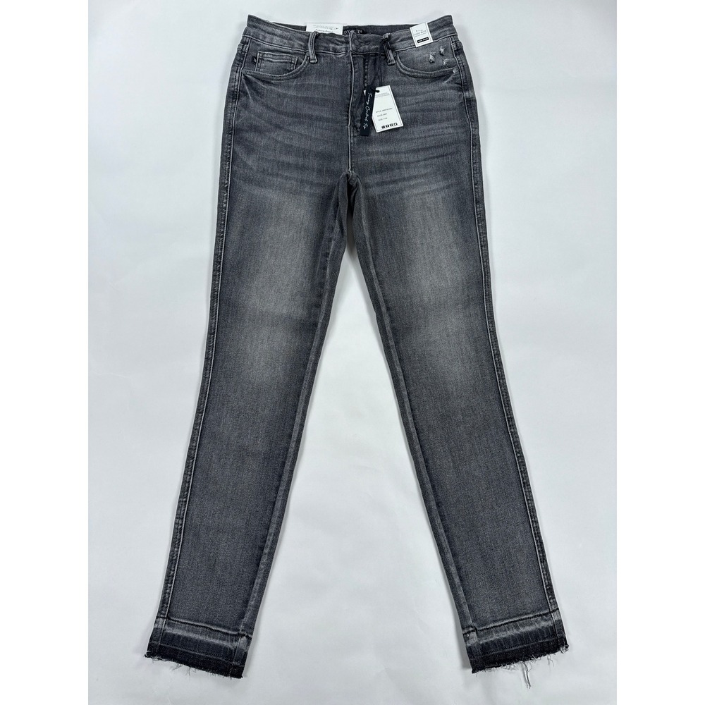 Judy Blue Women Jeans 7/28 Grey Tummy Control High Waist Skinny Raw Hem JB88792
